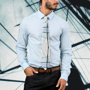 Nautical Blue White and Black Line Abstract Tie