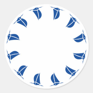 Nautical blue white blank boat border frame classic round sticker