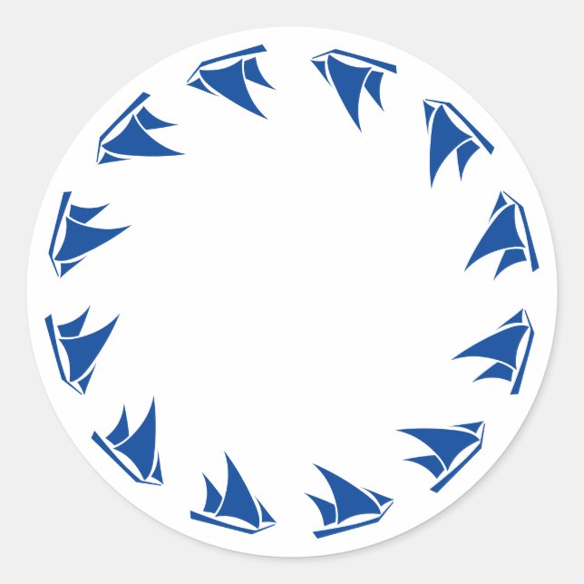 Nautical blue white boats border frame blank classic round sticker (Front)
