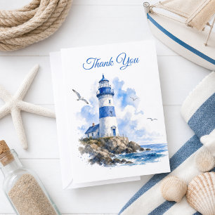Nautical Blue White Lighthouse  Thank You Card