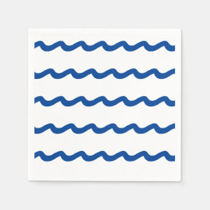 Nautical blue white sea waves pattern party paper napkin