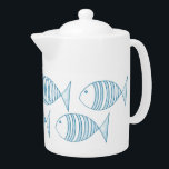 Nautical Blue White Stripe Fish<br><div class="desc">Modern nautical fish design blue stripe on white background. For fish lovers and beach theme décor.</div>