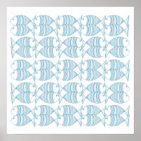Nautical Blue White Stripe Fish 