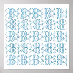 Nautical Blue White Stripe Fish  Poster
