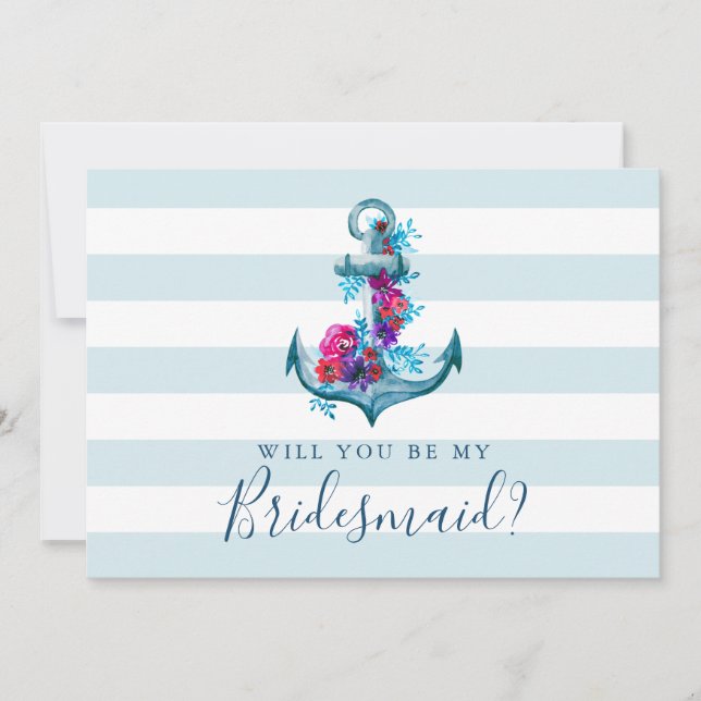 Nautical Blue Will You Be My Bridesmaid Card (Front)