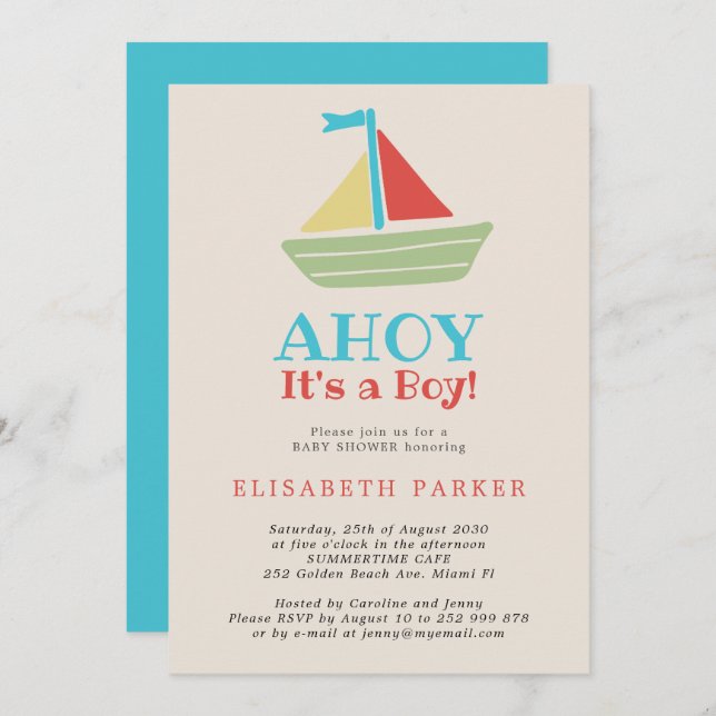 Nautical boat Ahoy Its a Boy chic baby shower Invitation (Front/Back)