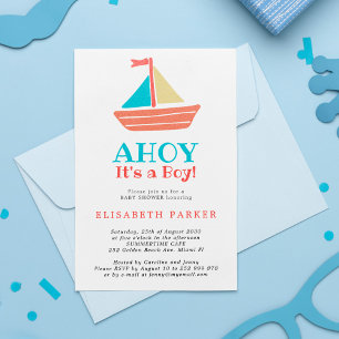 Nautical boat Ahoy Its a Boy chic baby shower Invitation