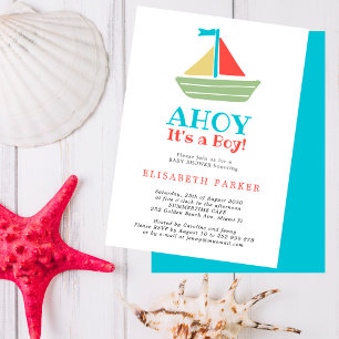 Nautical boat Ahoy Its a Boy chic baby shower Invitation