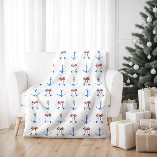 Nautical Boat Anchor and Life Ring Holiday Fleece Blanket