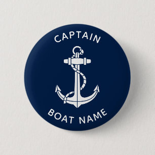 Nautical Boat Anchor and Name Captain Custom 6 Cm Round Badge