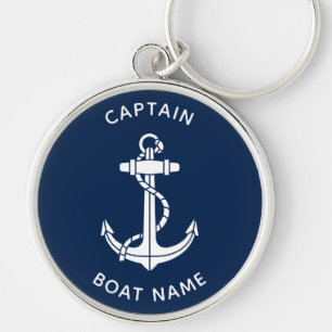 Nautical Boat Anchor and Name Captain Custom Key Ring