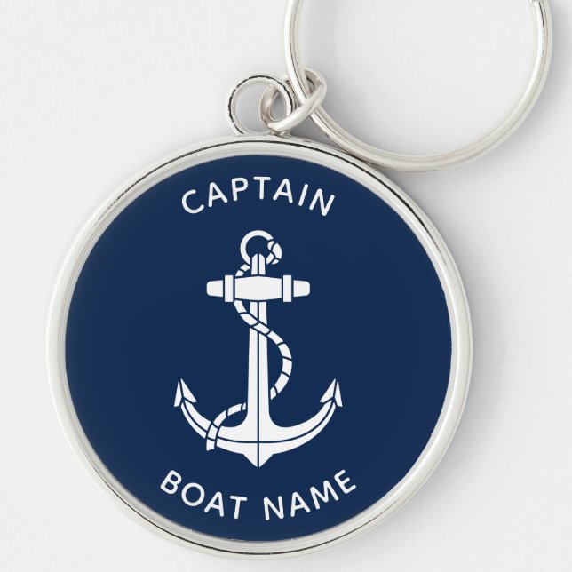 Nautical Boat Anchor and Name Captain Custom Key Ring (Front)