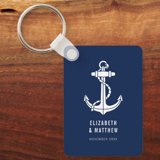 Nautical Boat Anchor Beach Wedding Custom Key Ring (Front)