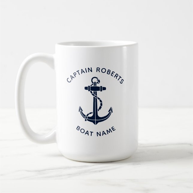 Nautical Boat Anchor Captain and Crew Custom Coffee Mug (Left)