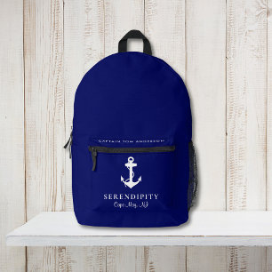 Nautical Boat Anchor Captains Navy Blue Printed Backpack
