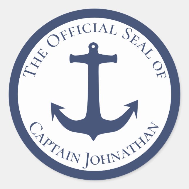 Nautical Boat Anchor Custom Captain Name Classic Round Sticker (Front)
