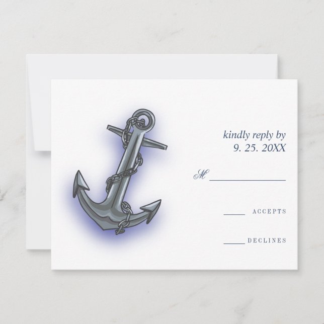 Nautical Boat Anchor Fabulous Sailing Wedding RSVP Card (Front)