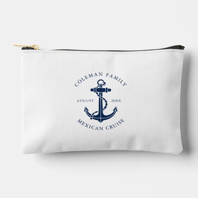 Nautical Boat Anchor Family Ocean Cruise Custom Accessory Pouch (Front)