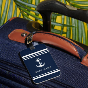 Nautical Boat Anchor Navy Blue Custom Luggage Tag