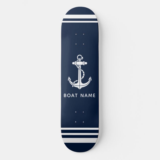 Nautical Boat Anchor Navy Blue Custom Skateboard (Front)