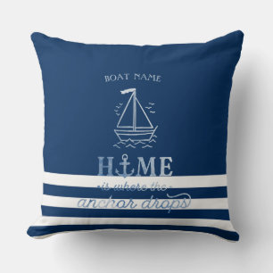 Nautical Boat Anchor Navy Blue Striped Cushion