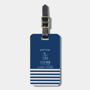 Nautical Boat Anchor Navy Blue Striped Luggage Tag