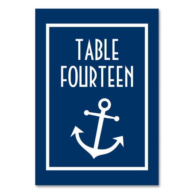 Nautical Boat Anchor Numbers (Dark Blue / White) Table Number (Front)