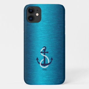 Nautical boat anchor on a blue metallic texture Case-Mate iPhone case