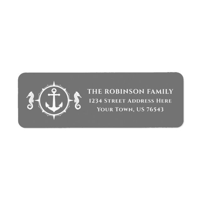 Nautical Boat Anchor Seahorse Grey Address (Front)