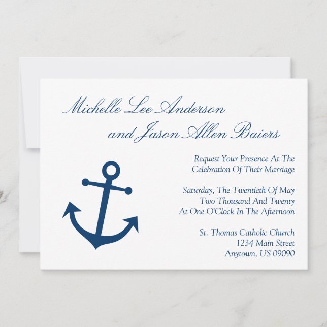 Nautical Boat Anchor Wedding Invitations (Navy) (Front)