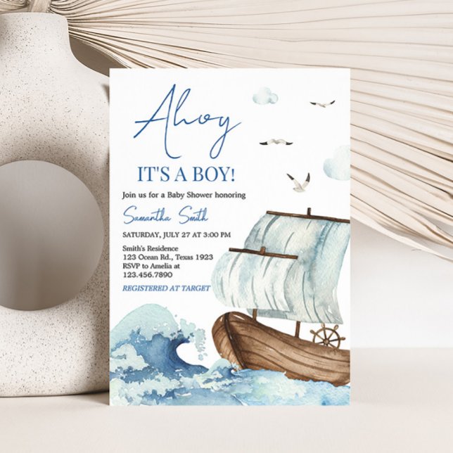 Nautical Boat Baby Shower  Invitation (Ahoy It's A Boy Baby Shower Invitation)