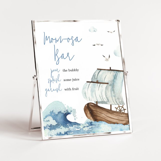 Nautical Boat Baby Shower Mum Osa Bar Poster (Ahoy It's A Boy Baby Shower Mom Osa Bar Sign)