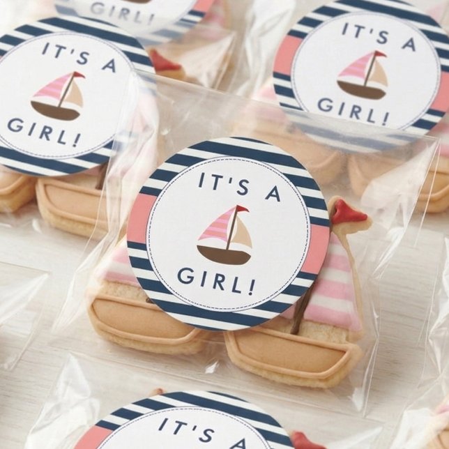 Nautical Boat Baby Shower Stickers - It's A Girl! (Creator Uploaded)