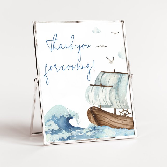 Nautical Boat Baby Shower Thank you for Coming Poster (Ahoy It's A Boy Baby Shower Thank you for Coming Sign)