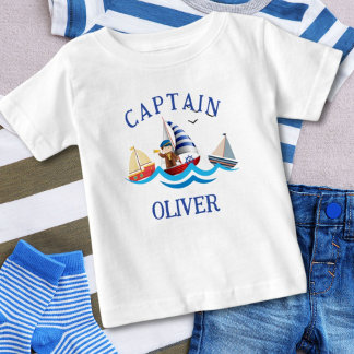 Nautical Boat Captain Personalised Baby T-Shirt