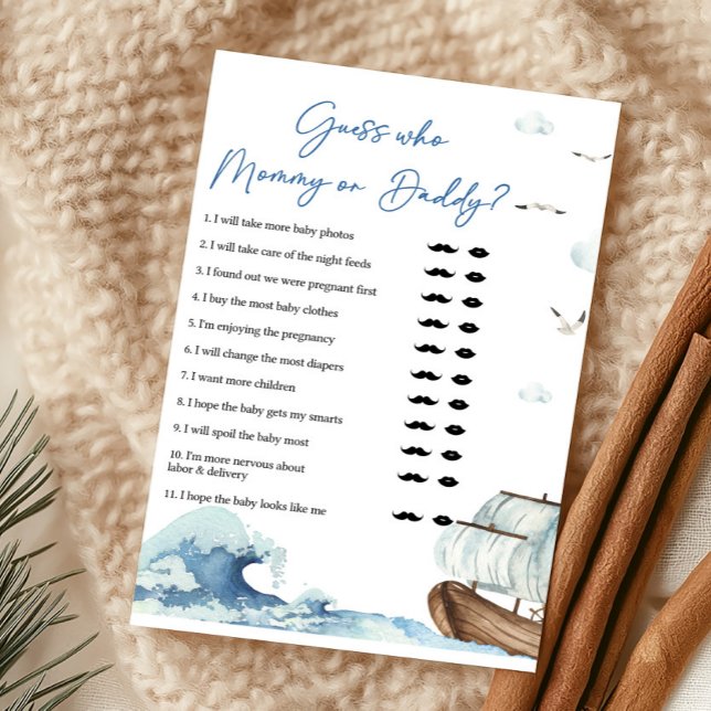 Nautical Boat Guess Who Mummy or Daddy Game (Ahoy It's A Boy Baby Shower Guess Who Mommy or Daddy Game)