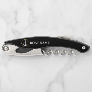 Nautical Boat Name Anchor Black Gold Corkscrew