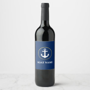 Nautical Boat Name Anchor Blue Gold Wine Label