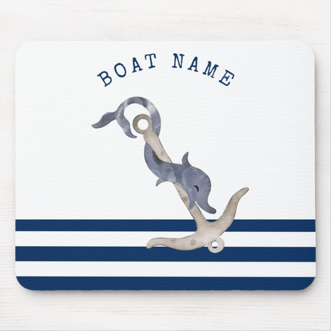 Nautical Boat Name,Anchor Dolphin Navy Blue  Mouse Pad (Front)