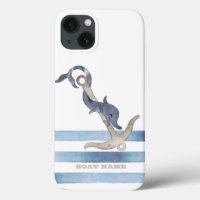 Nautical Boat Name,Anchor Dolphin Stripes 