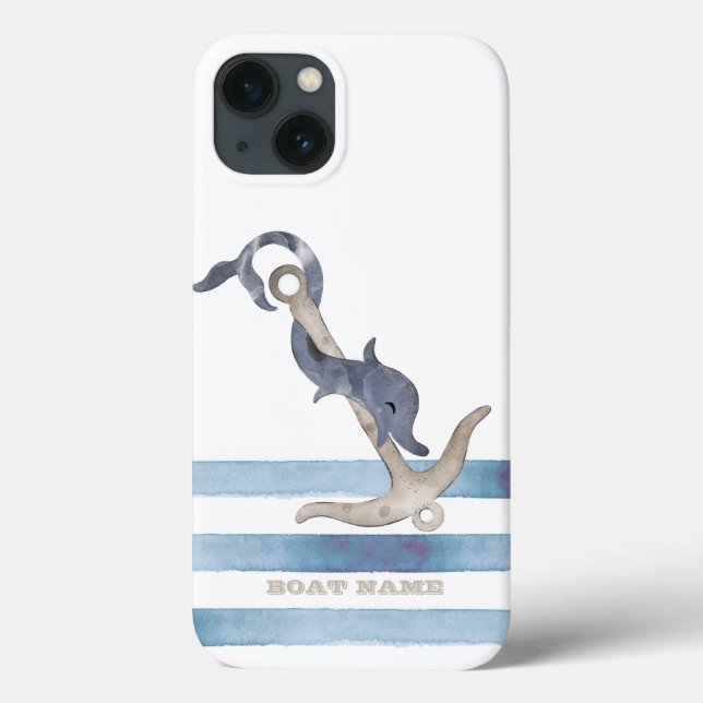 Nautical Boat Name,Anchor Dolphin Stripes  Case-Mate iPhone Case (Back)