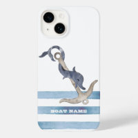 Nautical Boat Name,Anchor Dolphin Stripes 