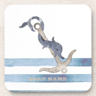 Nautical Boat Name,Anchor Dolphin Stripes Coaster