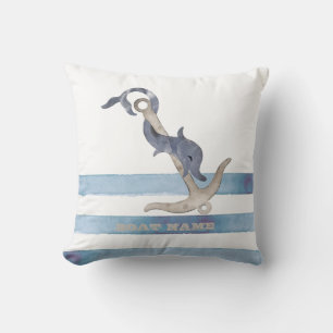 Nautical Boat Name,Anchor Dolphin Stripes  Cushion