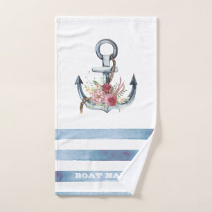 Nautical Boat Name,Anchor Flowers Bath Towel Set