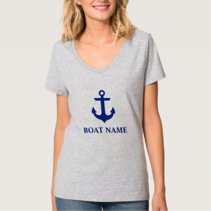 Nautical Boat Name Anchor Grey V-Neck T-Shirt