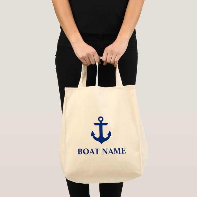 Nautical Boat Name Anchor Grocery Tote Bag (Front (Product))