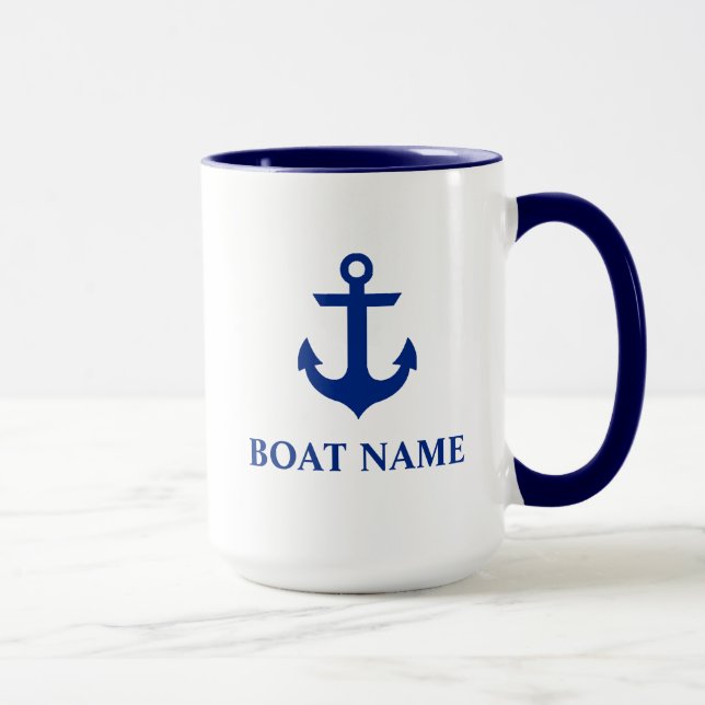 Nautical Boat Name Anchor Large Blue and White Mug (Right)