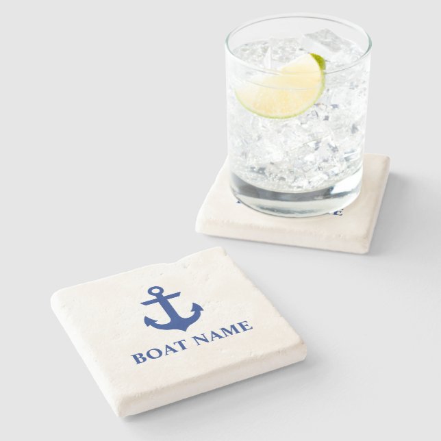 Nautical Boat Name Anchor Limestone Stone Coaster (Side)