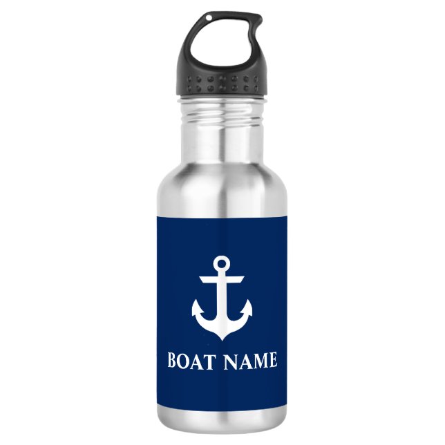 Nautical Boat Name Anchor Navy Blue Stnls 532 Ml Water Bottle (Front)